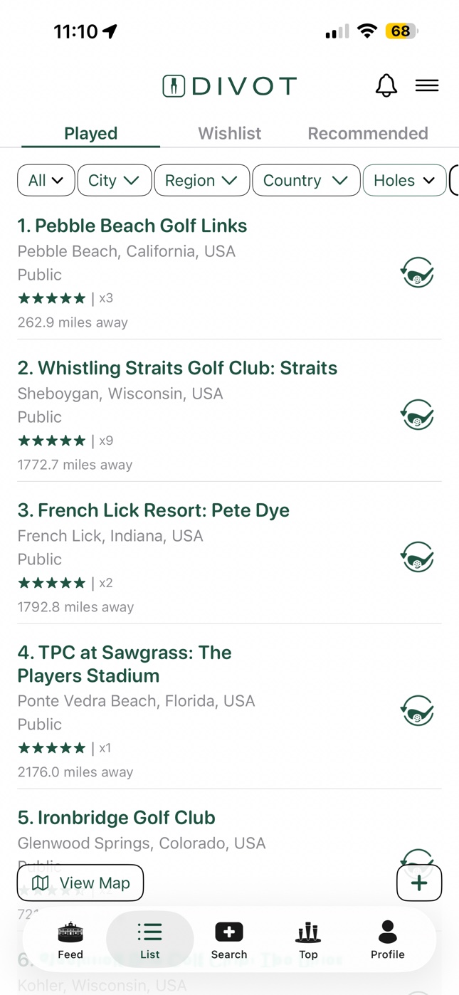 Divot — course rankings